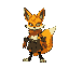 crie um personagem de jogos de plataforma que e um fire fox com calda grande e roupas de arqueiro e um arco de energia verde ao inves de uma lanca 