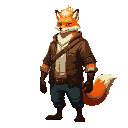 crie um personagem de jogos de plataforma que e um fire fox com calda grande e roupas de arqueiro e um arco de energia verde ao inves de uma lanca 