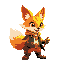 crie um personagem de jogos de plataforma que e um fire fox com calda grande e roupas de arqueiro e um arco de energia verde ao inves de uma lanca 