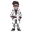 "personagem masculino cientista, usando jaleco branco manchado e óculos de proteção. ele segura frascos com líquidos misteriosos e tem expressão curiosa e determinada, trabalhando para encontrar a cur