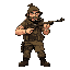 "homem robusto com roupa camuflada, carregando um rifle sniper. ele tem barba por fazer e olhar atento, um sobrevivente solitário acostumado a caçar zumbis nas florestas perigosas."