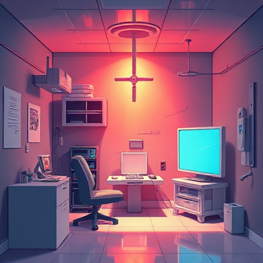 1. o cubículo (a base de operações) o seu santuário e a sua prisão. a arte captura a sensação de um espaço pessoal invadido pelo caos digital. é limpo, mas claustrofóbico, com o único ponto de cor e pânico vindo da tela do computador. 