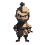 half monk and half samurai with palid colors