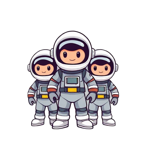 vou fazer um jogo estilo idle no unity e preciso de sprites, como to testando qual vai fazer melhor, quero começar por você. quero algo no estilo cartoon, os personagens são astronautas (não aparece rosto e nem nada do corpo, apenas o uniforme) e eles tem
