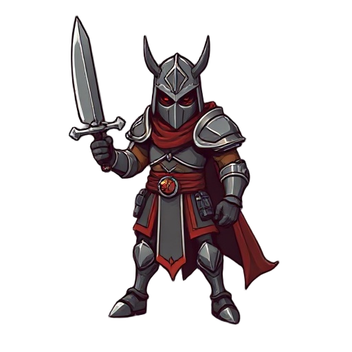 hazme a un caballero con armadura con espada estilo blasphemous