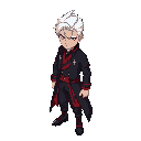 the character must be male, have white hair and wear black and red clothing and serious appearance, being an adult