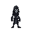 faça uma sprite de um personagem que é uma caveira com manto preto, faça a sprite de animação dele parado, andando, correndo, pulando e dando dash, para jogo de plataforma, 
