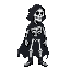 create for me a white skeleton, with a black cloak, with white gloves, black hood and black leather boots, let him look to the right