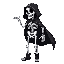 create for me a white skeleton, with a black cloak, with white gloves, black hood and black leather boots, let him look to the right