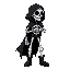 create for me a white skeleton, with a black cloak, with white gloves, black hood and black leather boots, let him look to the right