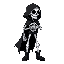 create for me a white skeleton, with a black cloak, with white gloves, black hood and black leather boots, let him look to the right