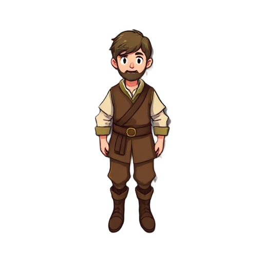 a medieval villager, simple tunic, pants, and boots