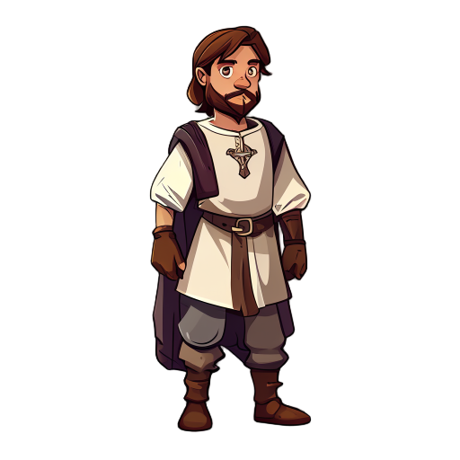 a medieval villager, simple tunic, pants, and boots