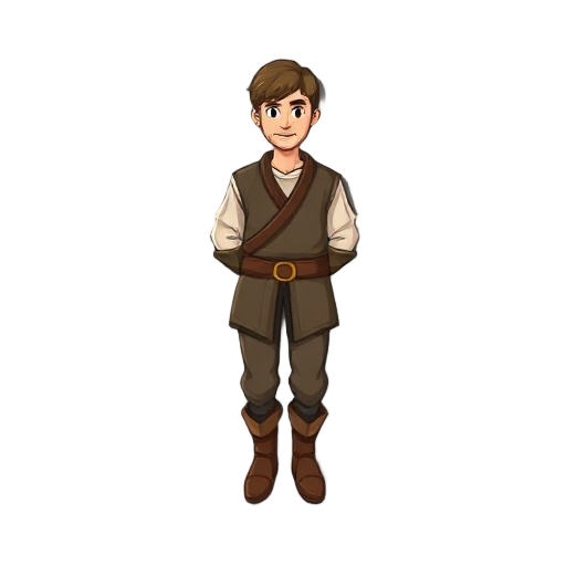 a medieval villager, simple tunic, pants, and boots