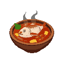 fish stew in a wooden bowl