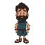  simon peter, a rugged fisherman. short, dark, curly hair and a thick beard. wears a simple blue tunic and brown sandals.