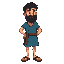  simon peter, a rugged fisherman. short, dark, curly hair and a thick beard. wears a simple blue tunic and brown sandals.