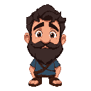 simon peter, a rugged fisherman. short, dark, curly hair and a thick beard. wears a simple blue tunic and brown sandals