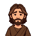 jesus christ, neutral smile, brown robes, stardew valley style
