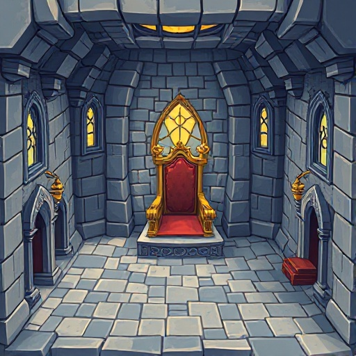 a tile map of the inside of a castle throne room.