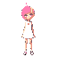 genshin-impact-style bright-colors anime-style 3d-render of portrait of one buzzcut-pink-hair girl wearing-a-short-sleeveless-white-dress a-heart-shaped-red-jewel-necklace solid-gray-background full-f