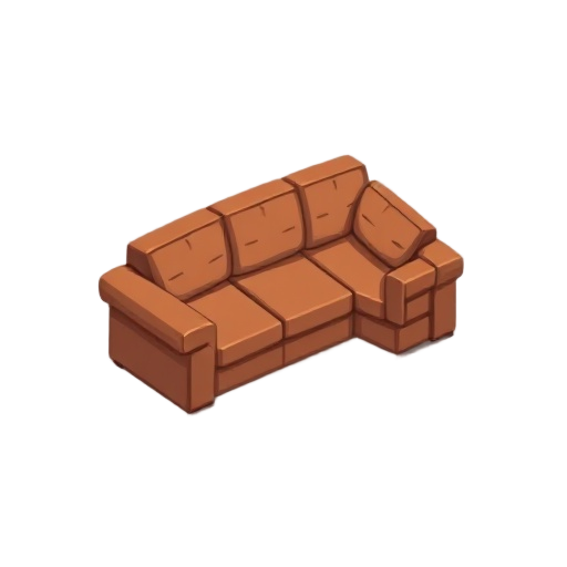 create an isometric 2:1-ratio pixel-art sprite of a brown sofa