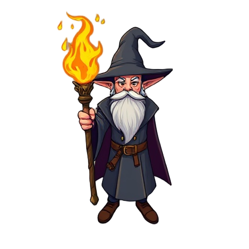 a wizzard holding a might epic fire staff