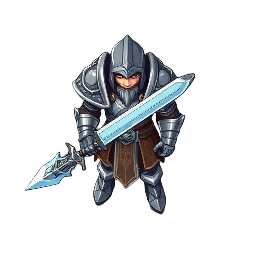 a warrior wearing huge metal armor with a frost sword