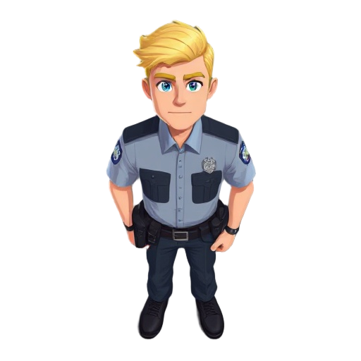 police man, blonde hair, blue eyes.