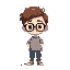 boy with glasses, brown hair, middle part haircut, full body, sprite art, character, legs, arms