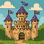 castle with purple flags