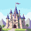 castle with purple flags