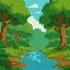 nature filled image which has a friendly color scheme and is lush forest with a river 