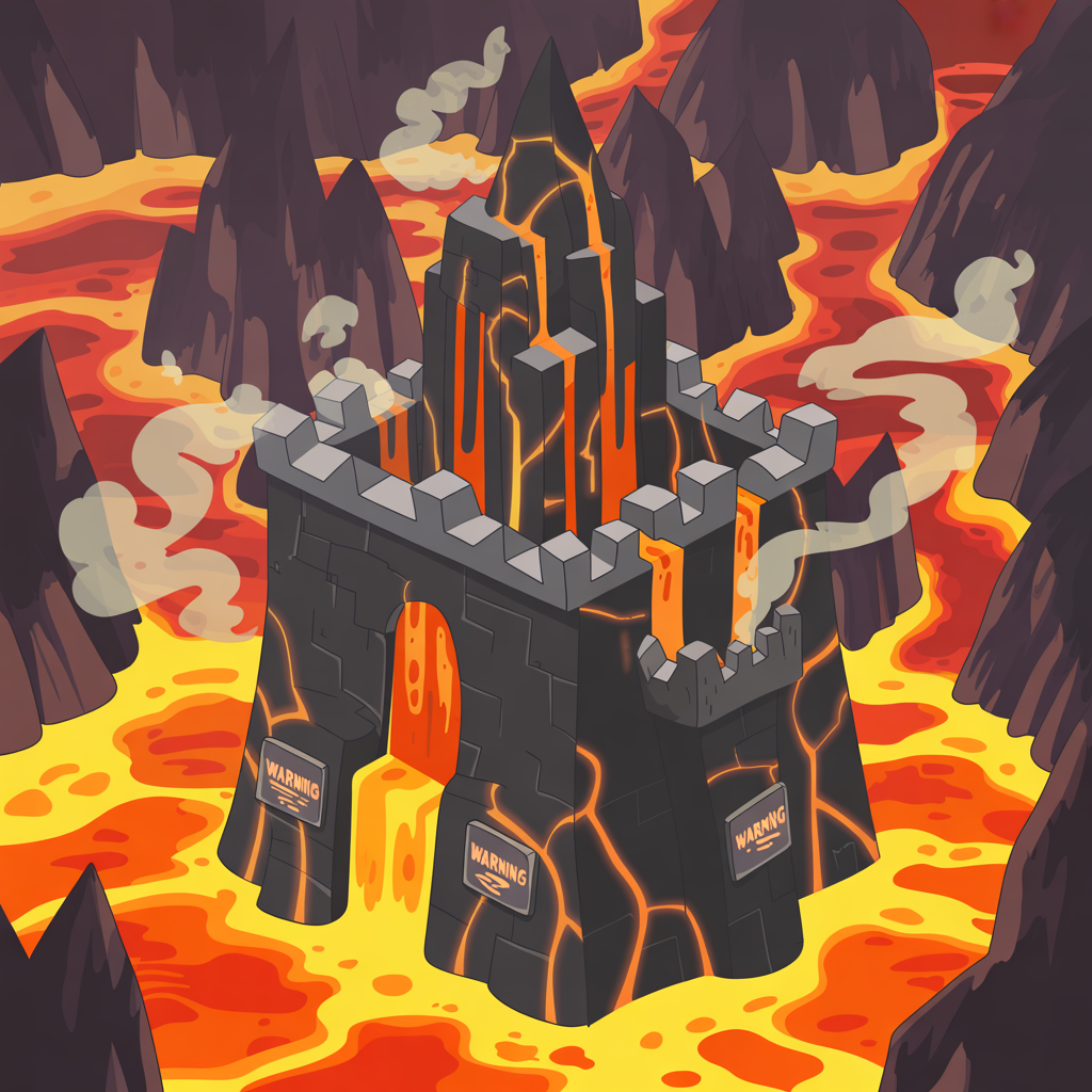 castle in a hell dimension with lava