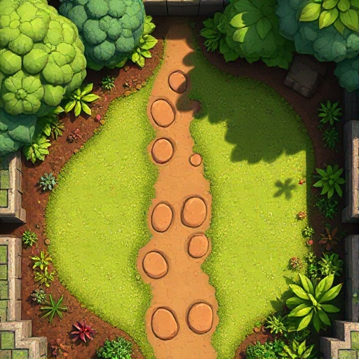 top down view of a garden with dirt paths on it.