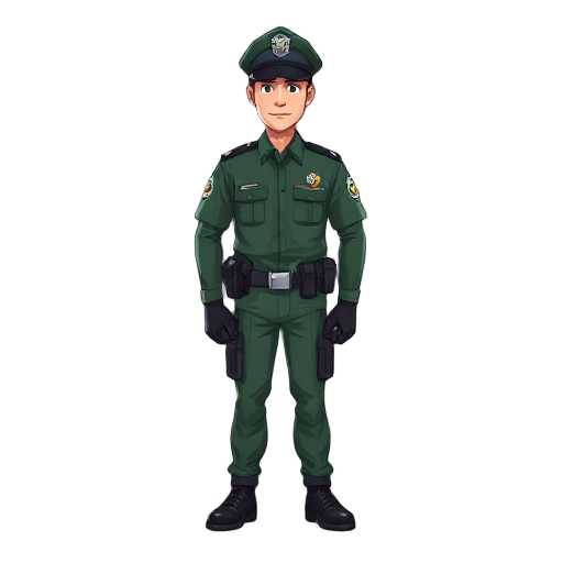 a police officer with green uniform