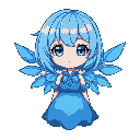 girl,blue hair,blue eyes,wings blue,kid,blue dress,