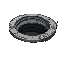 an open round sewer drain, the heavy round metal cover is pushed aside. looking from the side of the hole