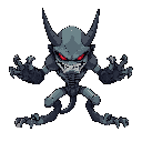 a futuristic mutated human, instead of arms he has two snakes with red eyes, he is a mean cyborg with angry intent, too long spiked horns coming out of his head. he is in a crouch position ready to pounce. and both of his snake arms are reared up to attac