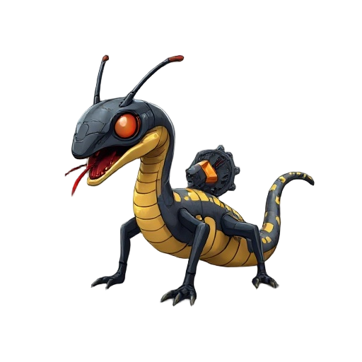 a futuristic being that is half snake half ant eater with big laser cannons on its back