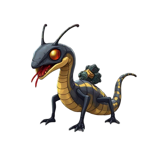 a futuristic being that is half snake half ant eater with laser cannons on its back