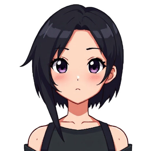 anime character portrait with black hair beaultiful, pixel art style