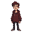  young adult man in a slightly degraded but still functional state. he should have pale skin, messy brown hair, dark eye bags, and slight facial hair. he's wearing a worn-out dark red hoodie over a st
