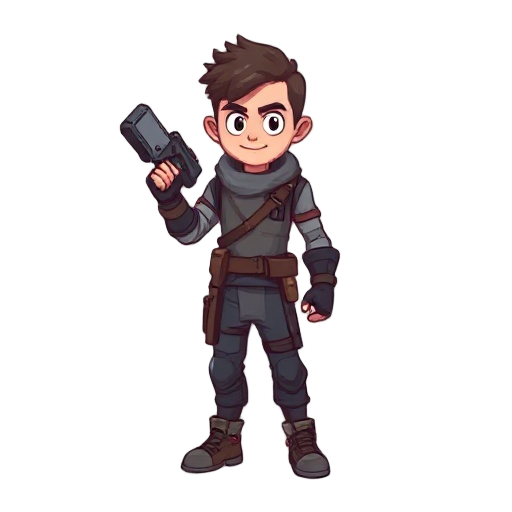 figura humanoide detetive plicial com umar arma em pixel arte