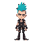 create a 2d character art of a male punk rocker with a bold and edgy style. he has a vibrant mohawk hairstyle, dyed in striking colors like electric blue or neon green, with sharp, spiked edges