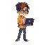 generate to me a nerd of computer science with glasses and a laptop on his hand 