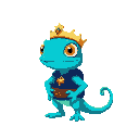 character description – leo leo is a small anthropomorphic chameleon with a royal blue body and turquoise highlights on his tail, hands, and feet. he wears a simple golden crown that shows his princely heritage and a dark blue tunic with a golden emblem o