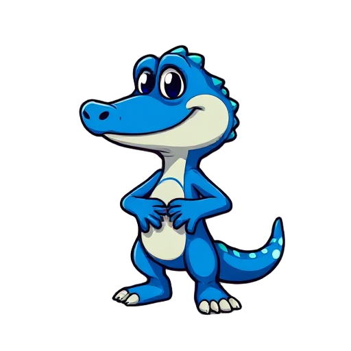 aparência do personagem: leo, o lagarto azul  tipo: antropomórfico / plataforma 2d altura: proporções “chibi” (cabeça maior em relação ao corpo, estilo cartoon pixelado). cor principal: azul vibrante com degradê em tons turquesa nas extremidades (cauda, m