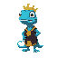 character description – leo leo is a small anthropomorphic chameleon with a royal blue body and turquoise highlights on his tail, hands, and feet. he wears a simple golden crown that shows his princely heritage and a dark blue tunic with a golden emblem o