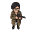 2d character, hotline miami style, top view, uses a trench coat, make a variant using a gun as example, long hair, dark glasses